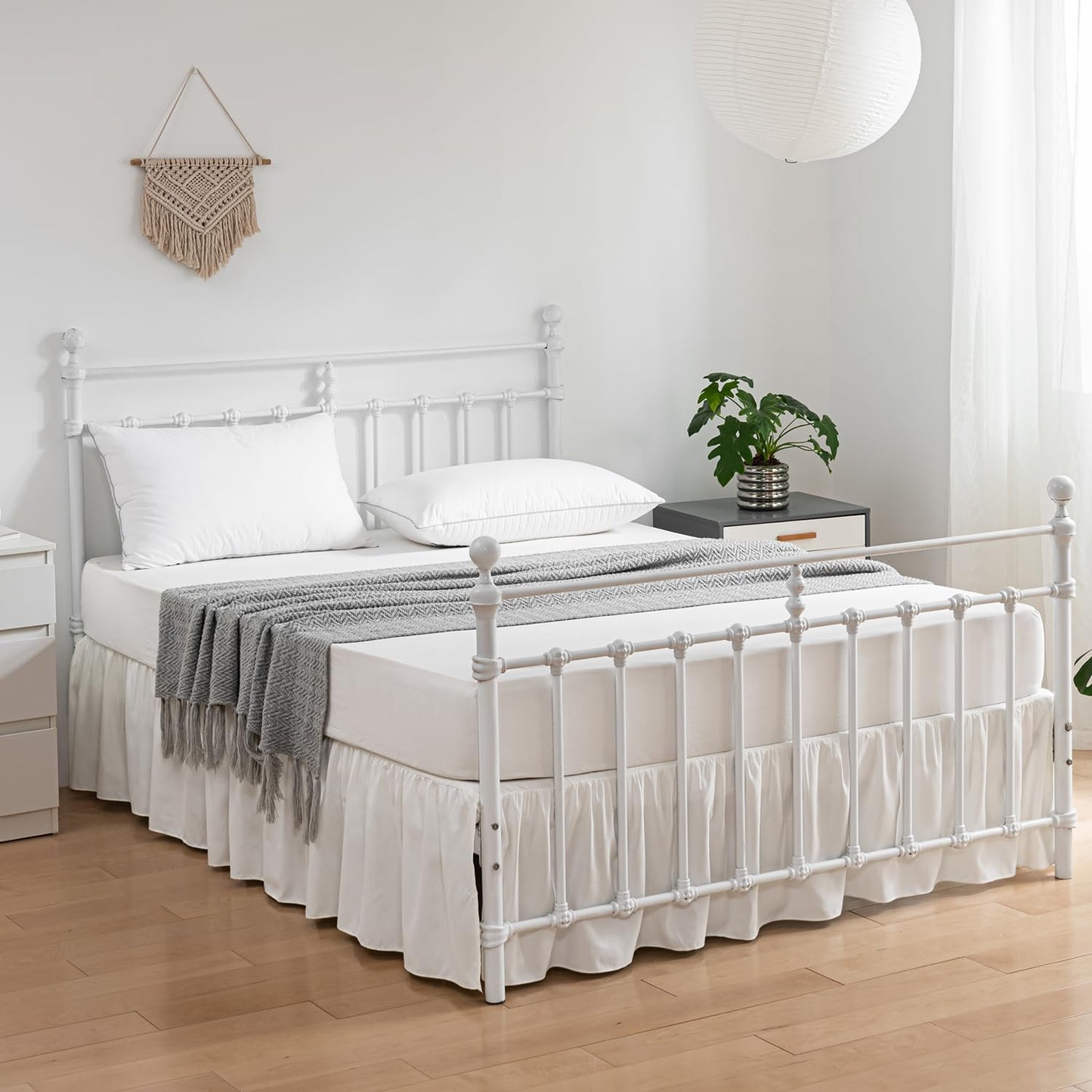 Bed Skirt King Size Ruffled Bed Skirts with Split Corners, 12 Inch Drop Dust Ruffle Bed Skirt with Platform, Ivory, King - 12" Drop