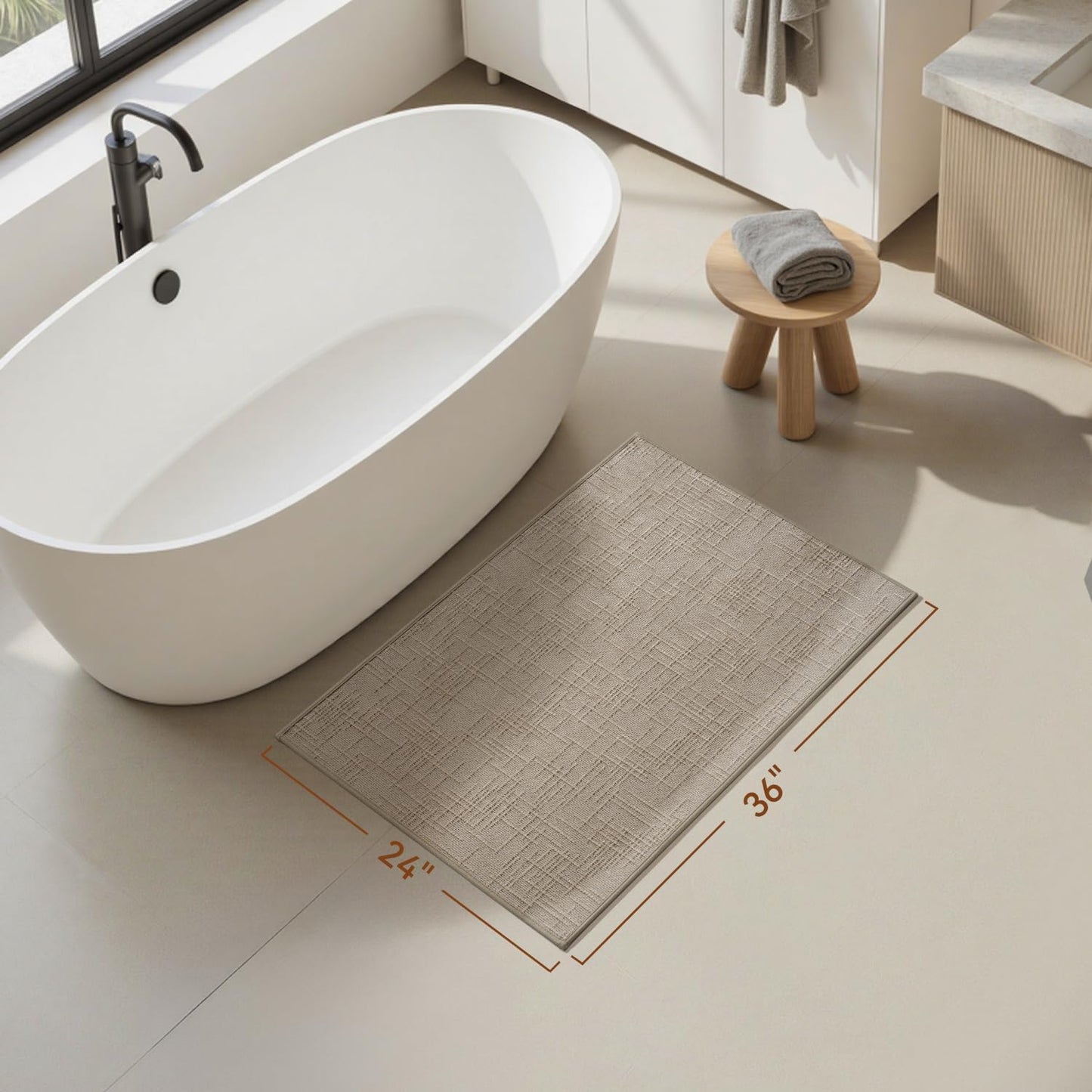 AMOAMI Bath Mat Non Slip Super Absorbent Quick Dry Bath Mats for Bathroom Floor Rubber Backing Washable Bathroom Rugs Modern Woven Jacquard Mat, Beside Tub Bath Rugs, 24" x 36", Brown