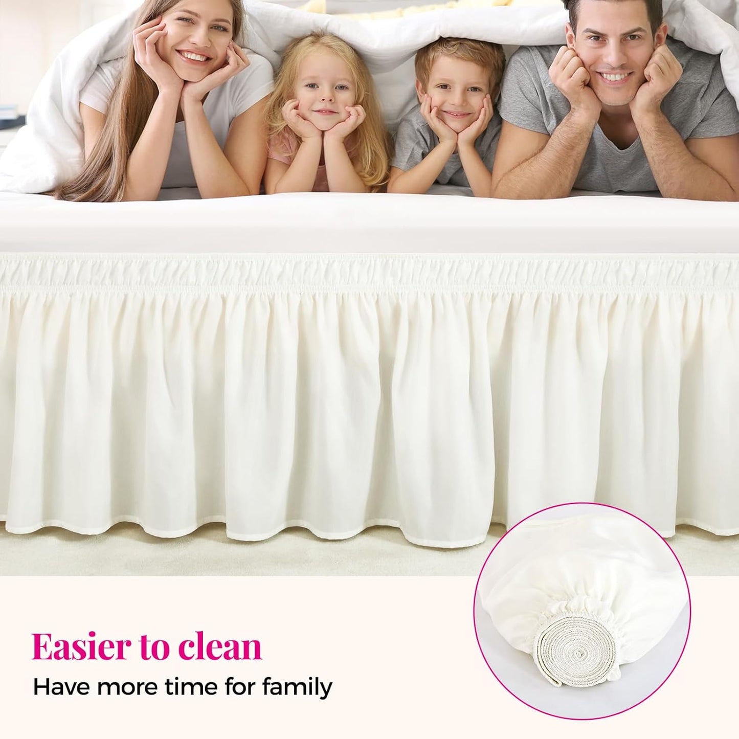 RIMELA Warm White Bed Skirt King Size 15 Inch Drop, Wrap Around Elastic Adjustable Bedskirt, Bed skirting Dust Ruffle for Bed Frame & Box Spring Soft Durable Fabric Machine Washable Easy to Install