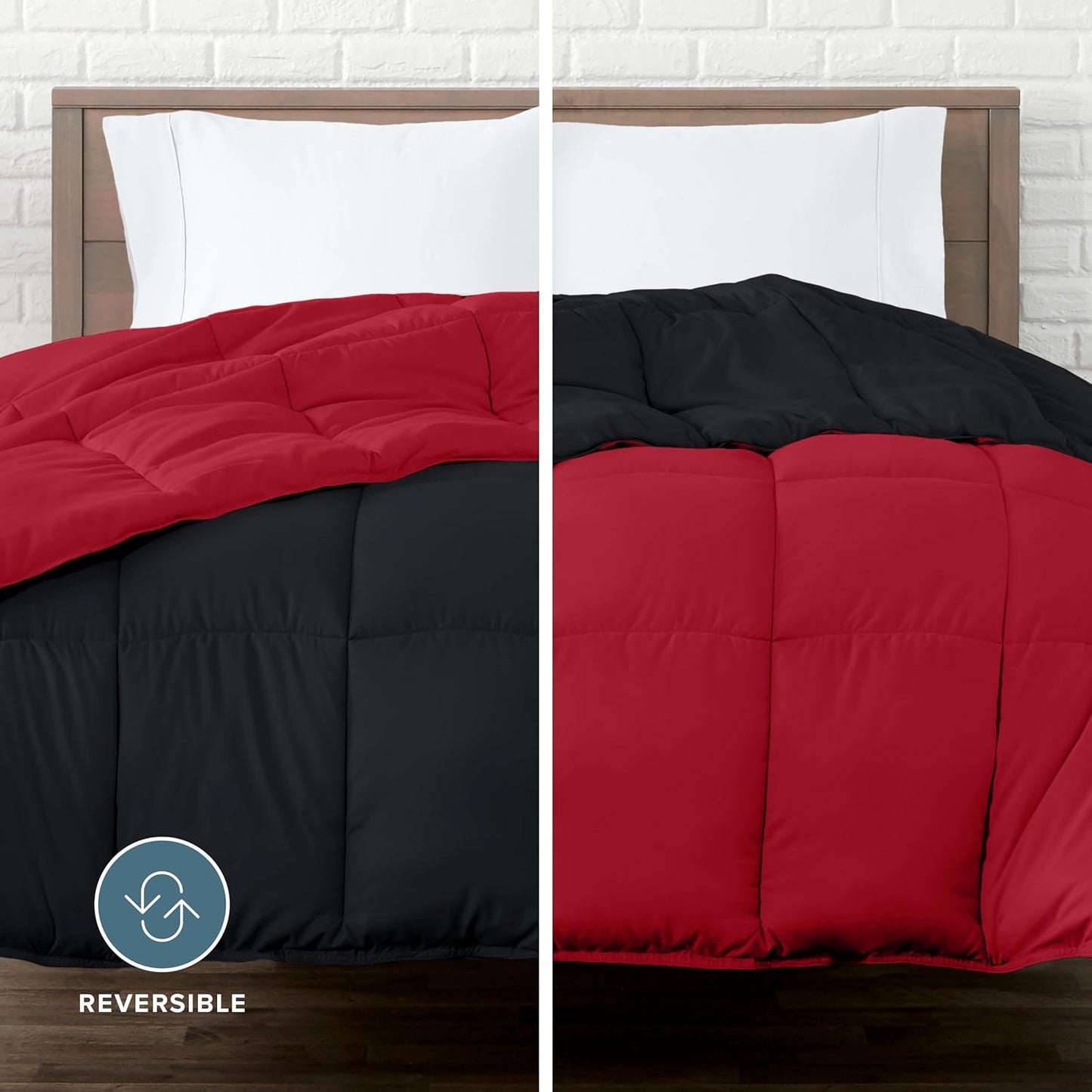 Bare Home Queen Comforter - Reversible Colors - Goose Down Alternative - Ultra-Soft - Premium 1800 Series - All Season Warmth - Bedding Comforter (Queen, Black/Red)