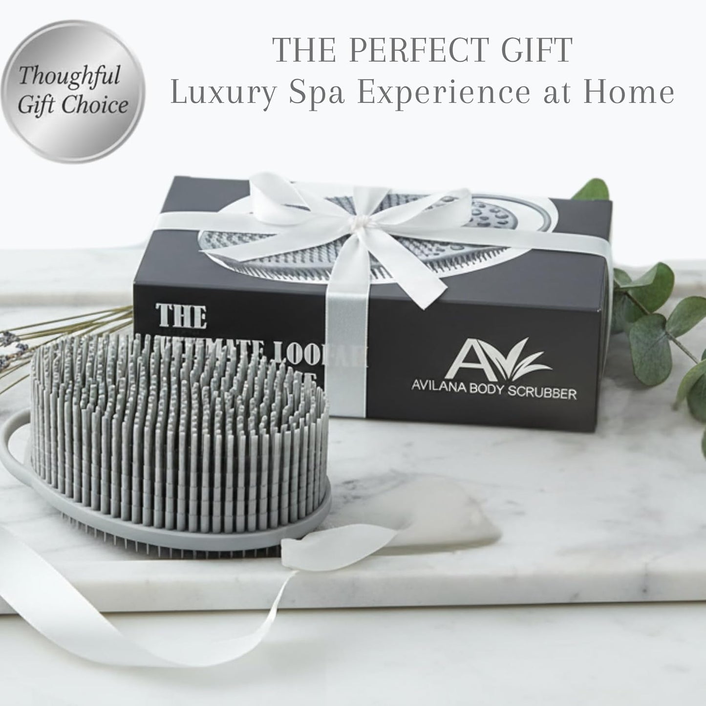 Exfoliating Body Scrubber Silicone - Textured Back Scrubber Shower Brush - Avilana Bath Loofah Alternative Dual Sided - Gentle Smoothing Body Wash Tool Rough Skin - Gift Women Men