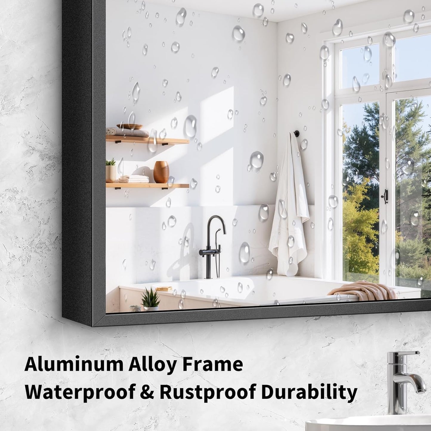 Koonmi Black Framed Bathroom Mirror - Shatterproof 30"x48" Tempered Glass, HD No Distortion, Horizontal/Vertical Mount, Modern Matte Aluminum Alloy Frame
