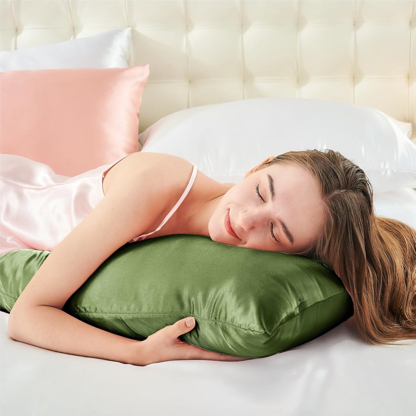 BEDELITE Satin Body Pillow Cover 2 Pack, Super Soft and Cooling Body Pillow Pillowcase for Hair and Skin, Breathable Silky Full Long Pillowcase Cover(20"x54", Cedar Green)