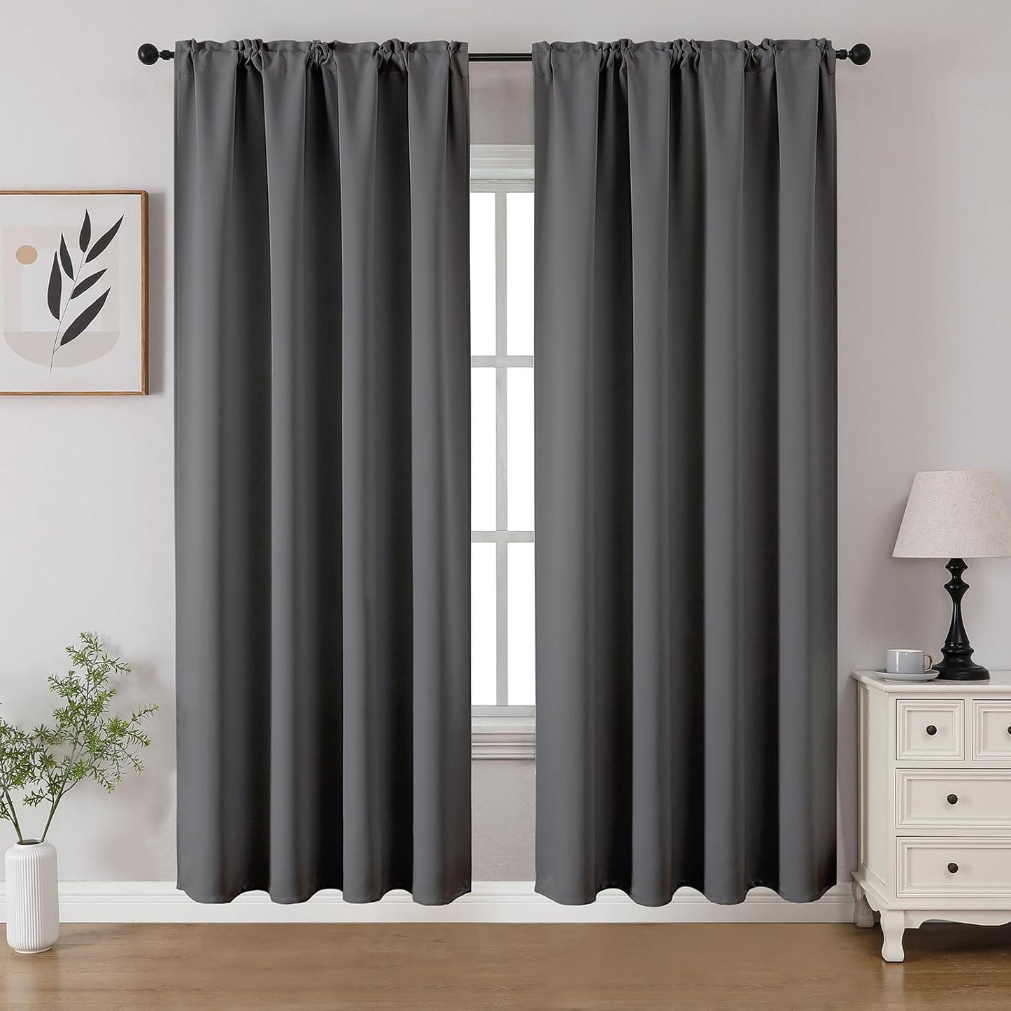 CUCRAF Light Grey Blackout Curtains 72 inch Length 2 Panels Set, Rod Pocket Room Darkening Drapes for Bedroom Living Room, Insulated Thermal Light Blocking Window Curtain (W52 x L72 Inch)