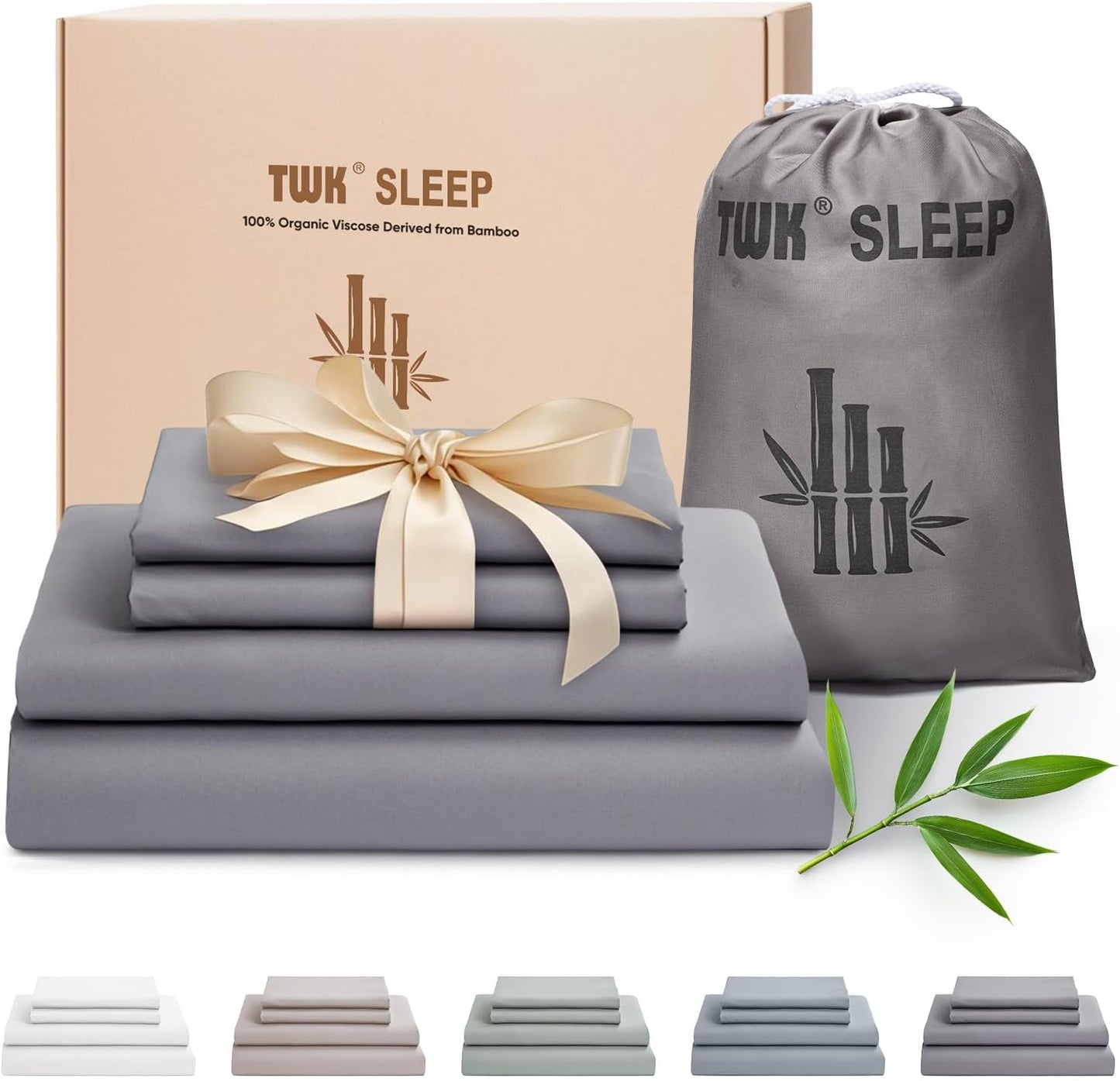 TWK Luxury Sheet Set, Genuine 100% Viscose Derived from Bamboo, Cooling & Breathable, Silky Soft, Bedding Sheets & Pillowcases (Gray, California King)
