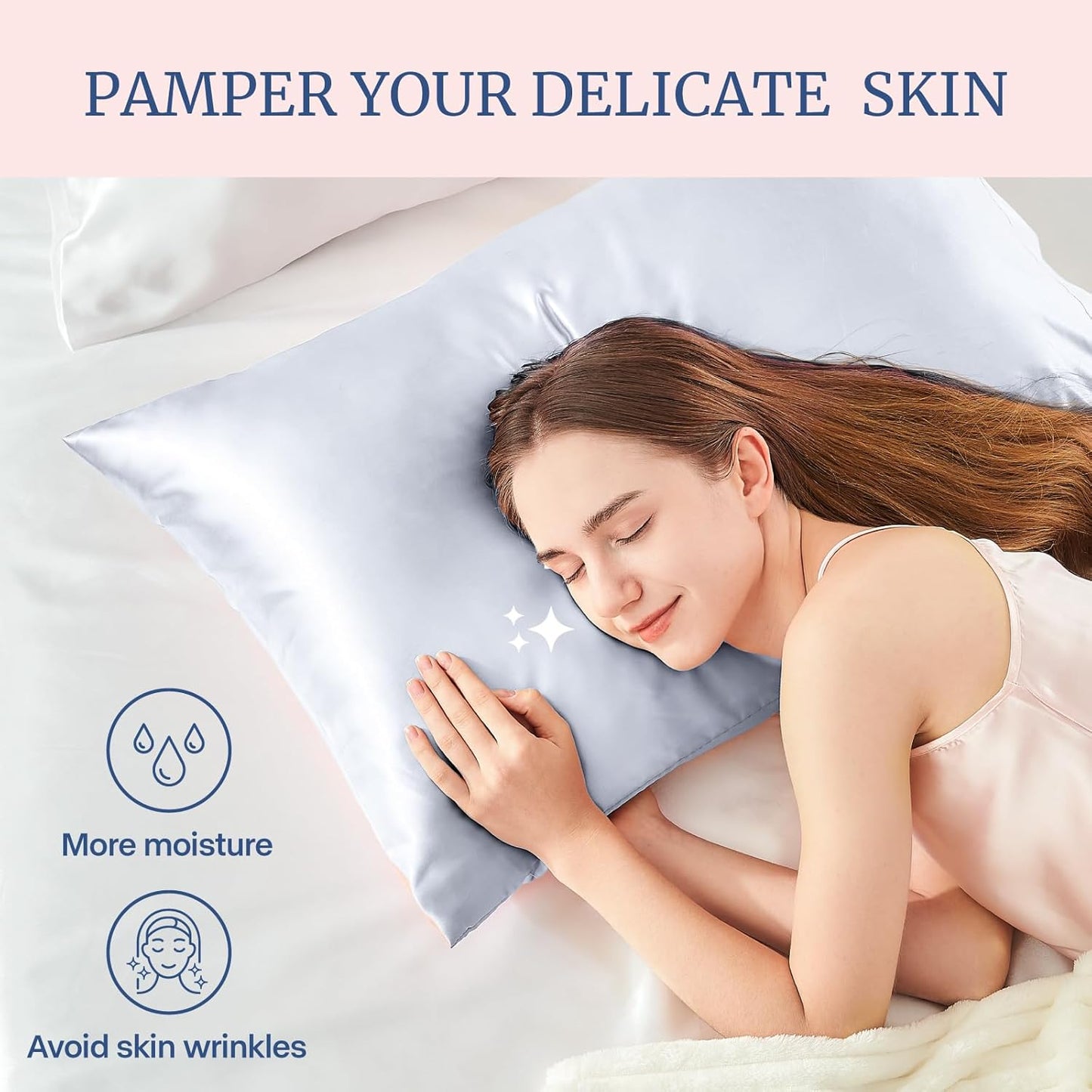 BEDELITE Satin Pillowcase for Hair and Skin, Super Soft and Cooling Similar to Silk Pillow Cases 2 Pack with Envelope Closure, Gift for Women Men(20"x36" King Size, Evening Haze)