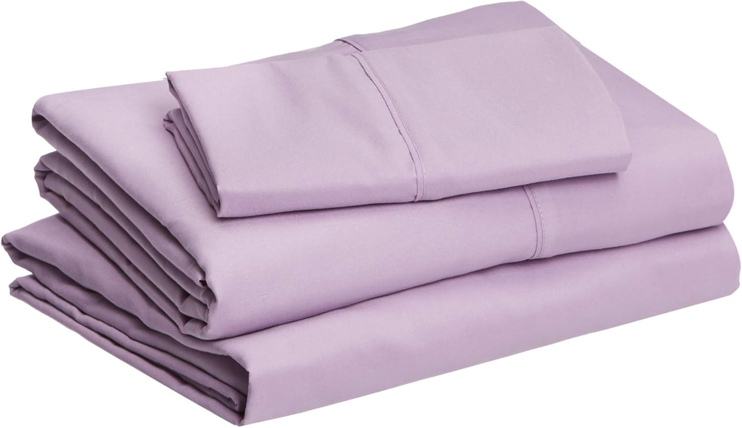 Amazon Basics Lightweight Super Soft Easy Care Wrinkle Free Microfiber 3 Piece Bed Sheet Set with 14-Inch Deep Pockets, Twin, Frosted Lavender, Solid, Kids, Men & Women Bedding