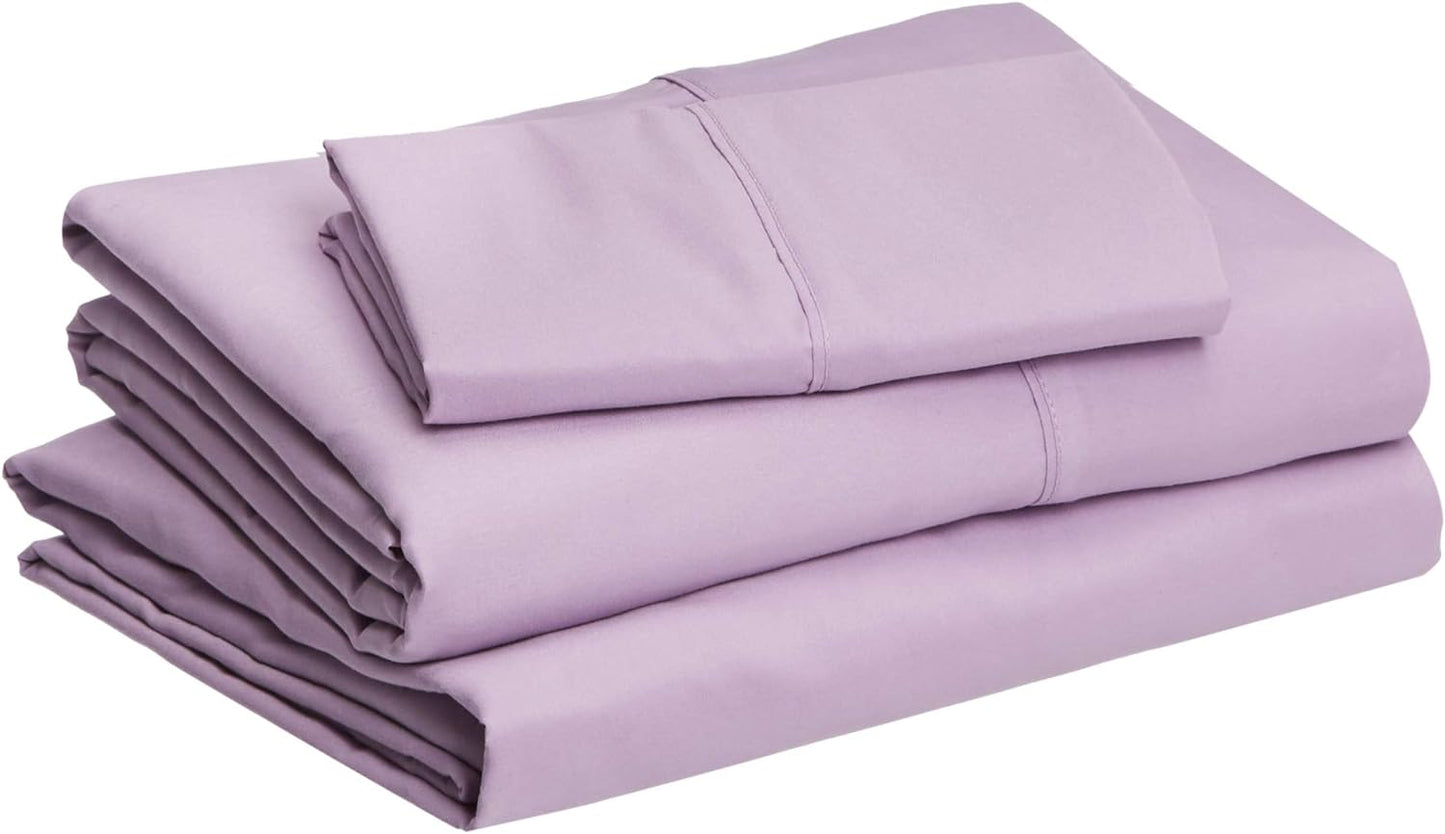 Amazon Basics Lightweight Super Soft Easy Care Wrinkle Free Microfiber 3 Piece Bed Sheet Set with 14-Inch Deep Pockets, Twin, Frosted Lavender, Solid, Kids, Men & Women Bedding (Pack of 4)