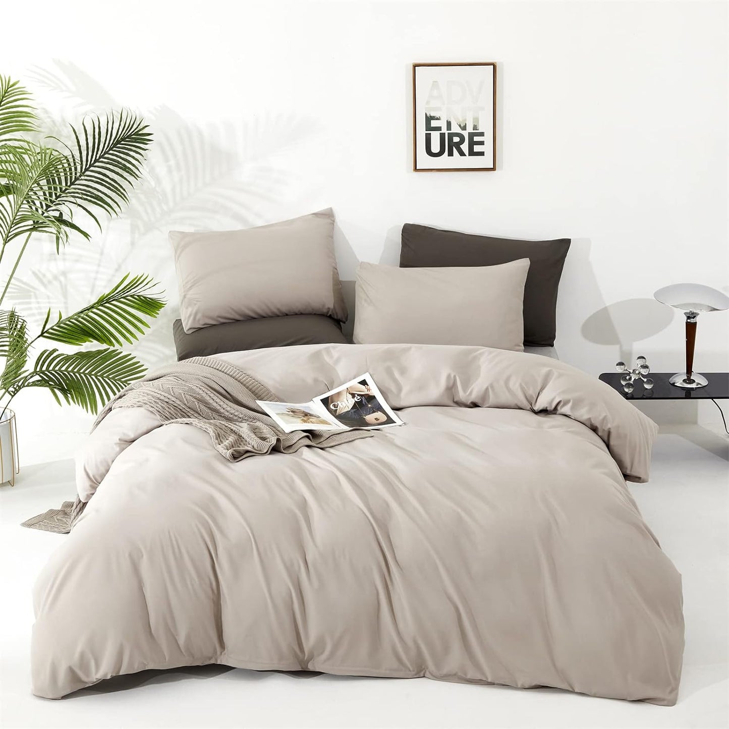 Cottonight Beige Coffee Comforter Set Full Khaki Bedding Comforter Set Solid Blanket Quilts Beige Modern Soft Breathable Taupe 3 Piece Classic Stylish Bedding Set for Full Bed