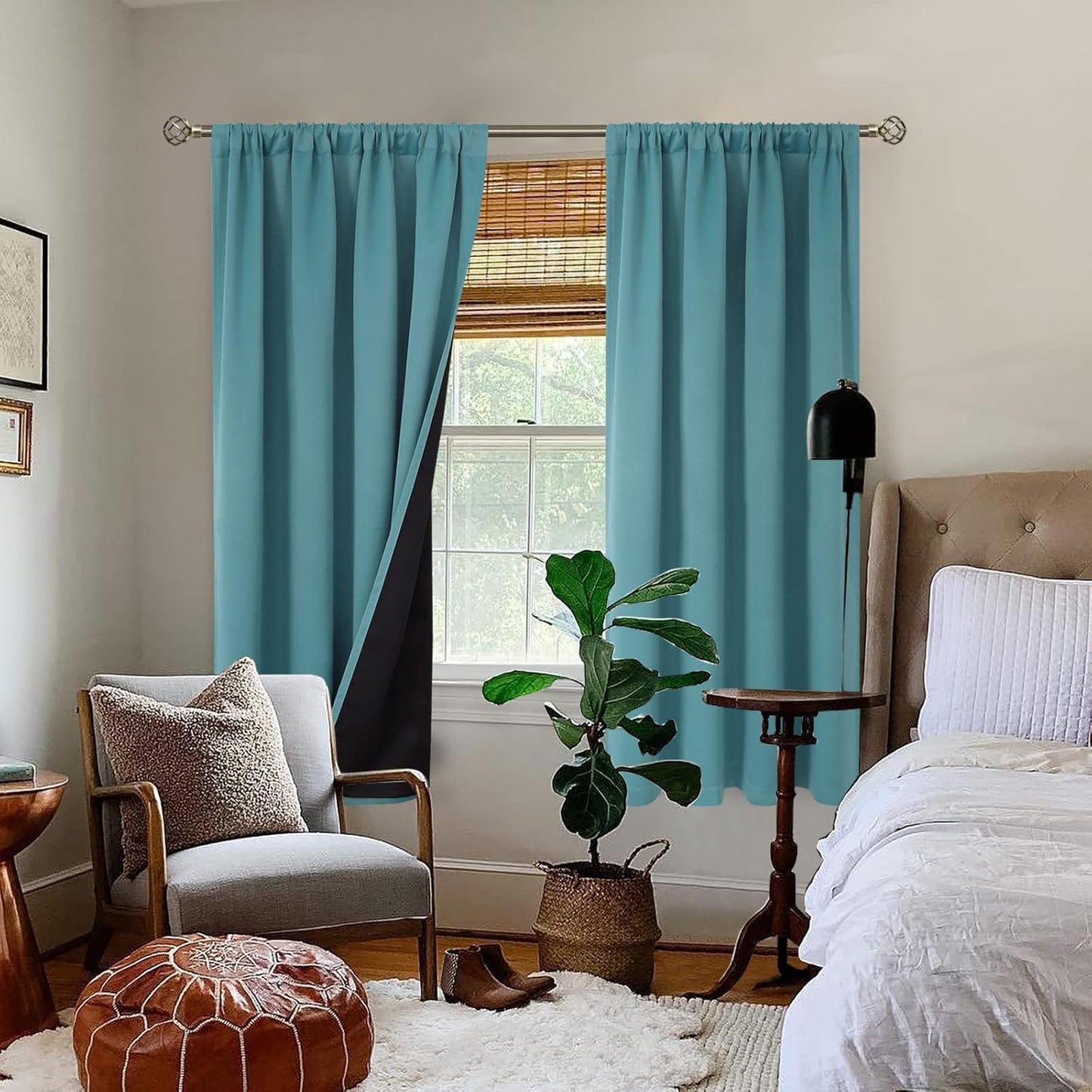 BGment 100% Blackout Curtains 63 Inches Long 2 Panels for Bedroom with Thermal Insulated Black Liner, Double Layer Room Darkening Curtains with Rod Pocket, Sea Teal, 42 x 63 Inch