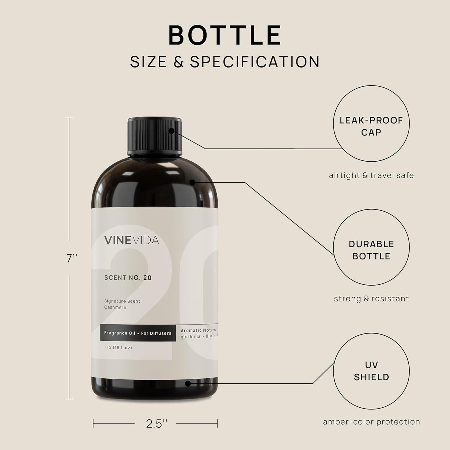 VINEVIDA [16 Fl Oz] Cashmere Fragrance Oil for Cold Air Diffusers, Essential Oils for Diffuser Oil Refill & Air Freshener Room Spray