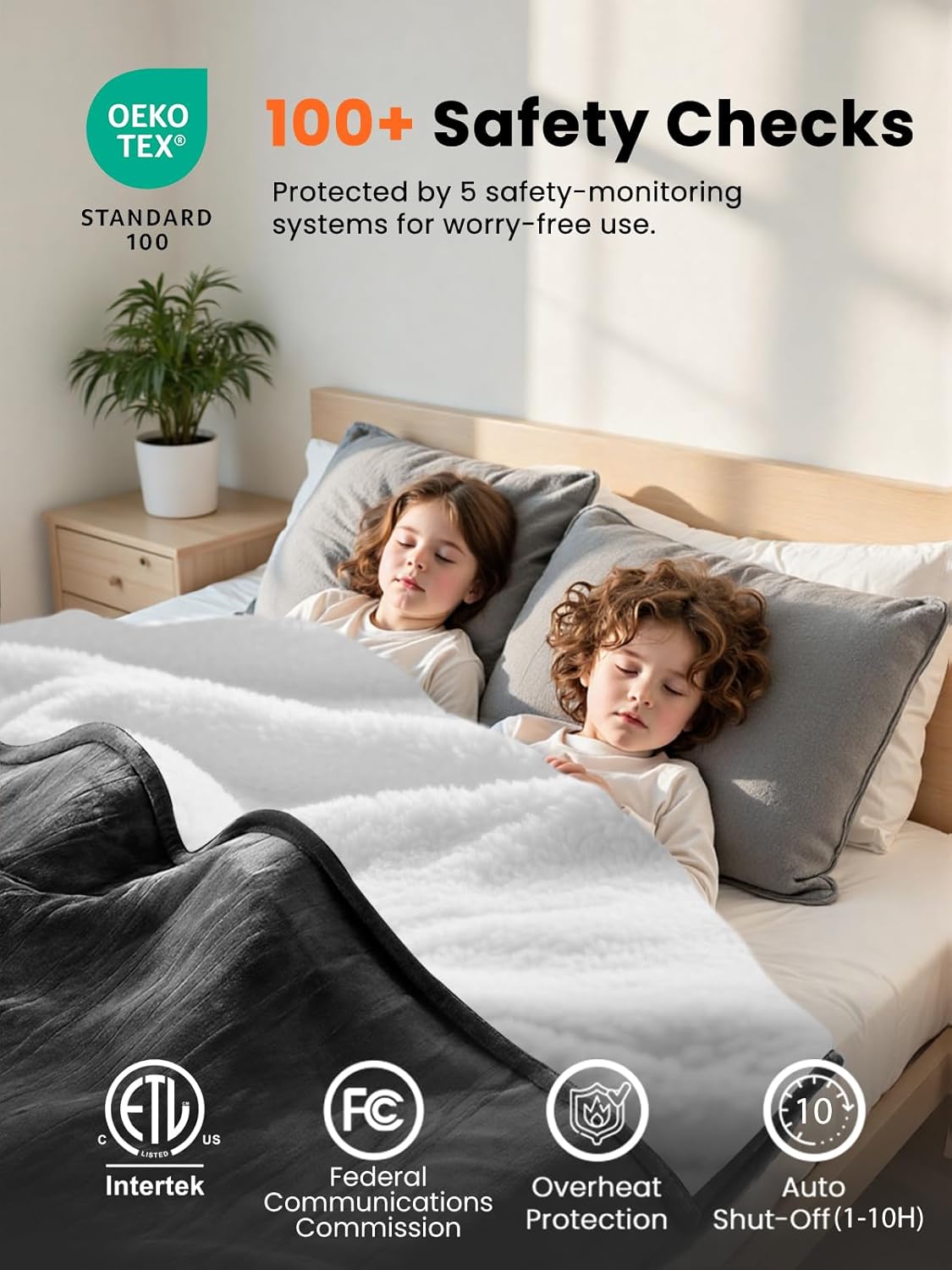 Electric Heated Blanket King, Ultra‑Cozy Premium Flannel & Sherpa, Even Heat Distribution & Stable Temp, 1–10H Auto‑Off, 8 Temps (86–125.6°F), Overheat Protection, Ideal Gifts for Grandma
