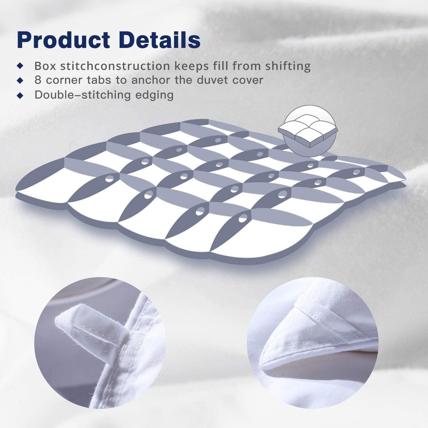 Globon Goose Down Comforter King Size All Season,400 Thread Count Ultra Soft Noiseless Shell,800 Fill Power, Medium Weight Duvet Insert with Corner Tabs, White