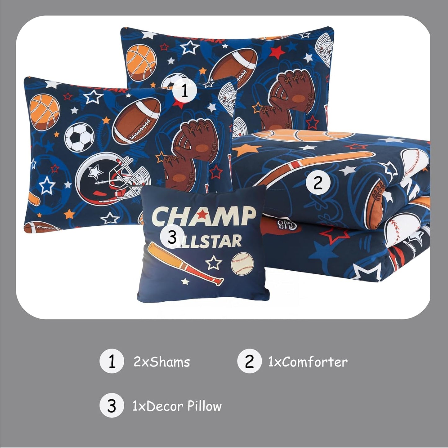 Kids Comforter Set Full Size for Boys, Glow in The Dark Ball Games Bedding Set 1 Comforter, 1 Decor Pillow, 2 Pillow Shams