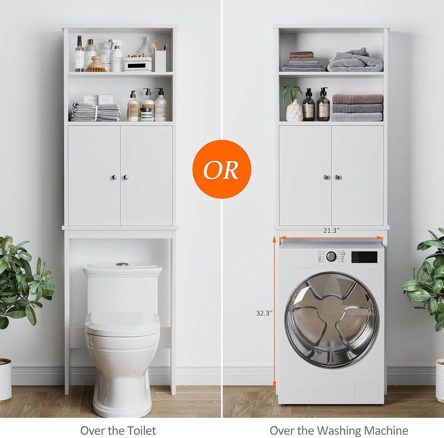 Meilocar Over The Toilet Storage Cabinet for Bathroom, Extra Tall Over Toilet Storage, Space Saver W/Adjustable Shelf & Open Storage Shelf, 75in, White