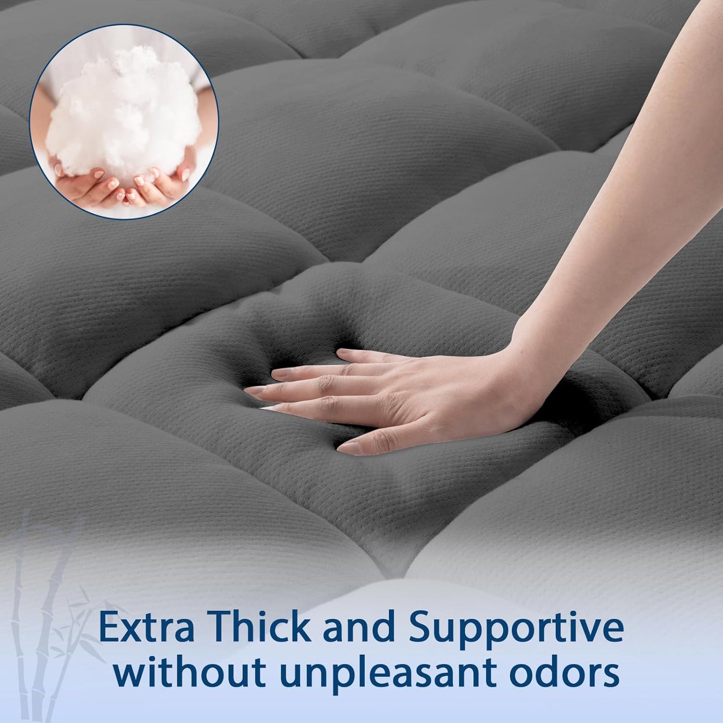 ELEMUSE Twin XL Grey Cooling Bamboo Viscose Mattress Topper for College Dorm, Extra Long Twin Mattress Pad Cover for Back Pain, Soft Pillowtop with Deep Pocket, Overfilled Down Alternative Filling