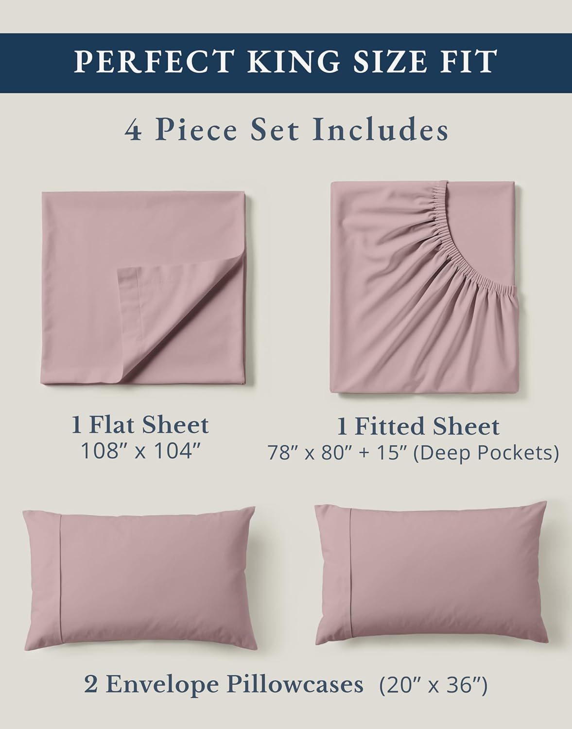 LANE LINEN 100% Organic Cotton King Size Bed Sheets, Sustainably Produced Okeo Tex Certified Cotton Sheets King, Luxury Hotel Percale Soft & Comfy Comes in Variety of Colors -Lilac