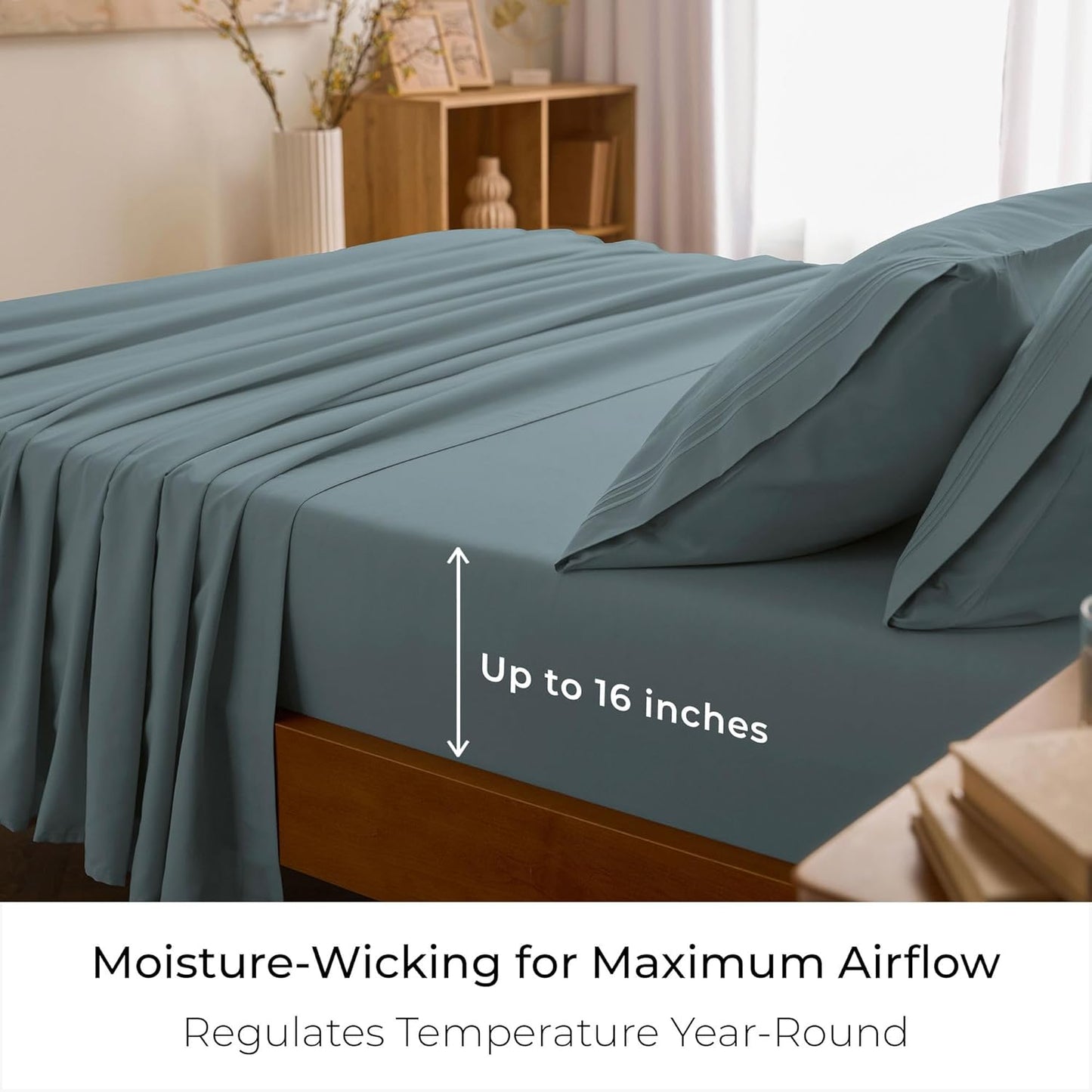 Mellanni California King Sheets Set - 4 PC Iconic Collection Bedding - Hotel Luxury, Extra Soft, Cooling Bed Sheets - Wrinkle, Fade, Stain Resistant (Cal King, Spa Blue)