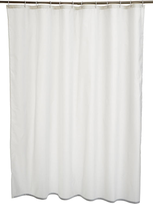 Amazon Basics Bathroom Shower Curtain, Water Resistant Fabric with Grommets & Hooks, Machine Washable, 72"x72", White