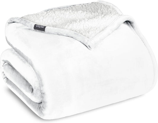 Bare Home Sherpa Fleece Blanket - Full/Queen Size - Blanket for Bed, Sofa, and Couch - Warm & Lightweight - Fluffy & Soft - Reversible (Full/Queen, White)