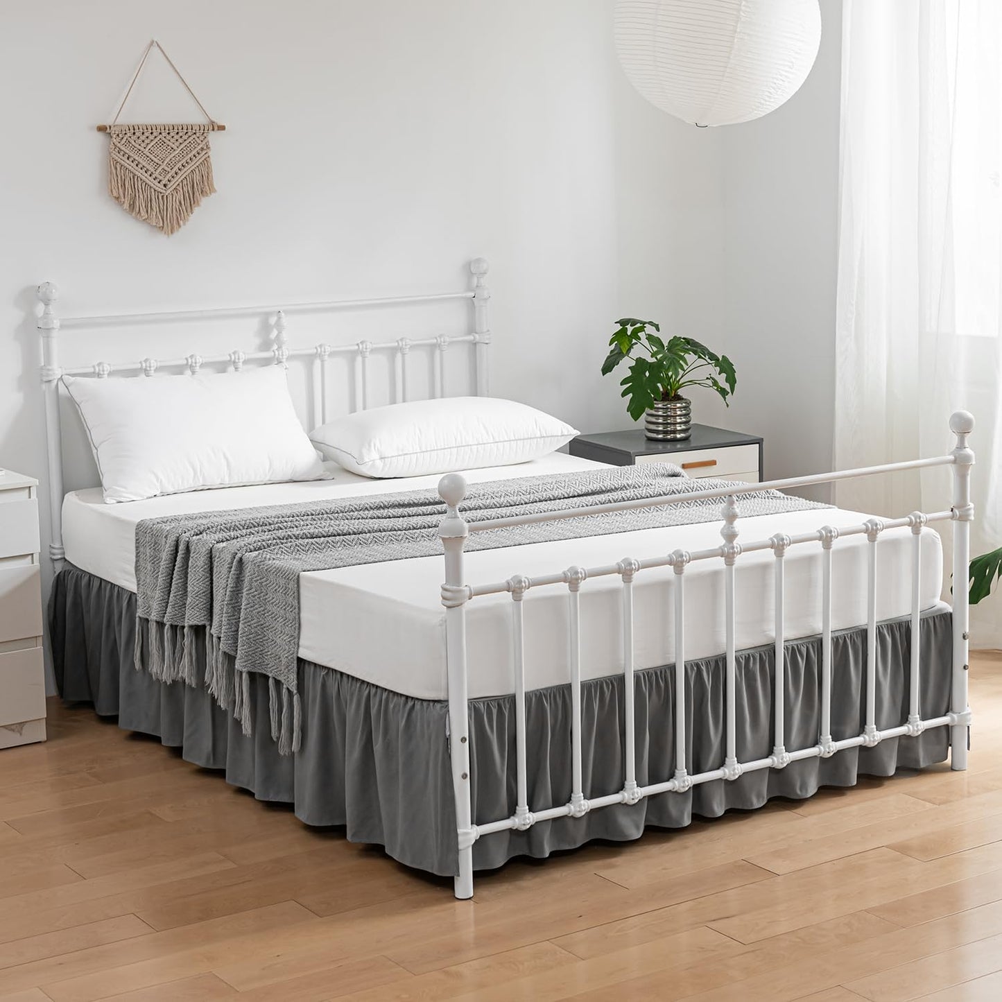 Bed Skirt Twin Size Ruffled Bed Skirts with Split Corners, 14 Inch Drop Dust Ruffle Bed Skirt with Platform, Gray