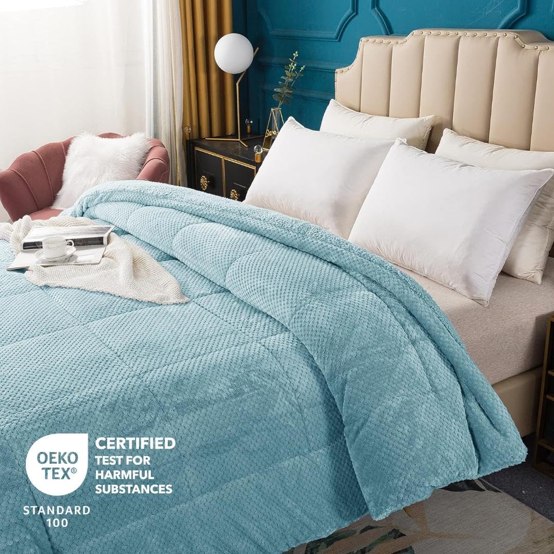 KASENTEX Super Ultra Soft Luxury Plush Sherpa Comforter Queen Size, Cozy Reversible Faux Fur Machine Washable Bedding, Cloud Blue