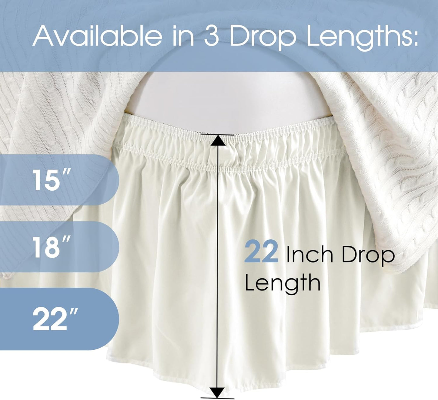 FreshCulture Full Bed Skirt, Elastic Wrap Around Bed Skirt Full Bed, Easy Fit with 22-Inch Tailored Drop, Hotel Quality Dust Ruffle for Full Size Bed, Bed Skirt Full Size (Ivory)