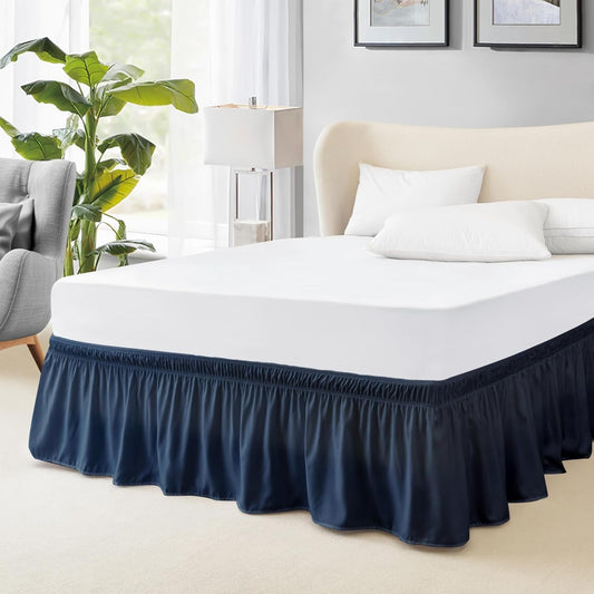 FreshCulture Twin Bed Skirt, Elastic Wrap Around Bed Skirt Twin Size, Bed Skirts for Adjustable Bed, Easy Fit with 18 Inch Drop Length, Hotel Quality Dust Ruffle for Twin Bed (Navy Blue)