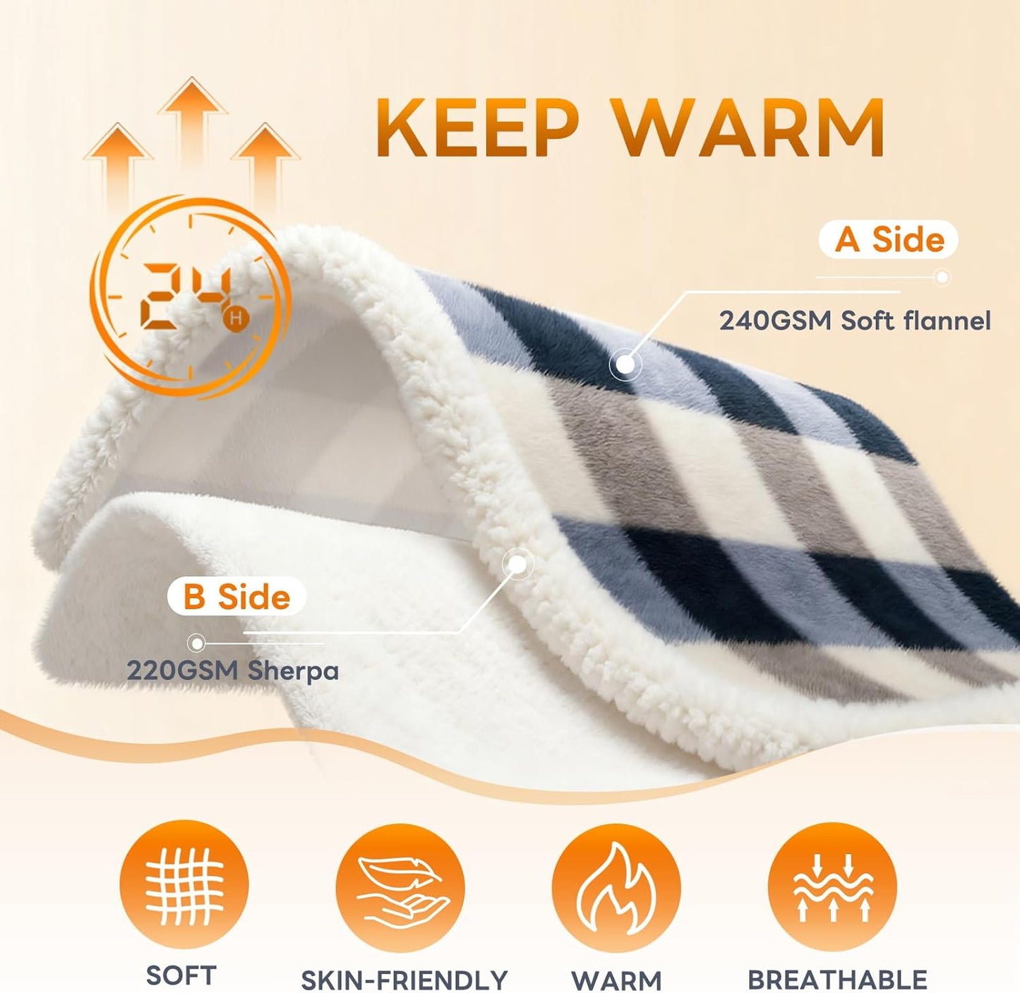 Blanket for Women, Sherpa Throw Blanket for Couch, Flannel Cozy Soft Blanket for Bed - Fleece, Gray-Soft Blue, 50x60 Inches
