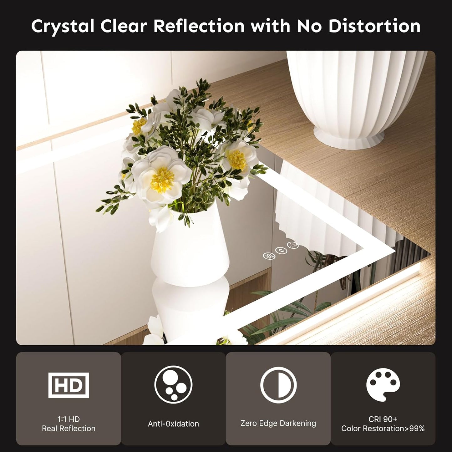 24x32 LED Bathroom Mirror with Lights – Anti-Fog, Dimmable, Backlit & Front Lit Lighted Vanity Mirror for Wall – Smart Bathroom Mirror with Memory Function, Shatterproof Tempered Glass