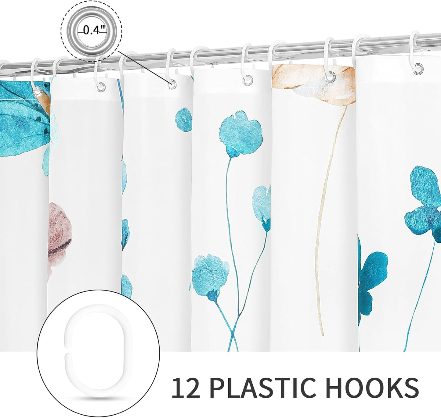Gibelle Watercolor Floral Shower Curtain, Light Blue Beige Flower Shower Curtain for Bathroom, Modern Minimalist Waterproof Fabric Shower Curtain Set with Hooks 72x72 Inch