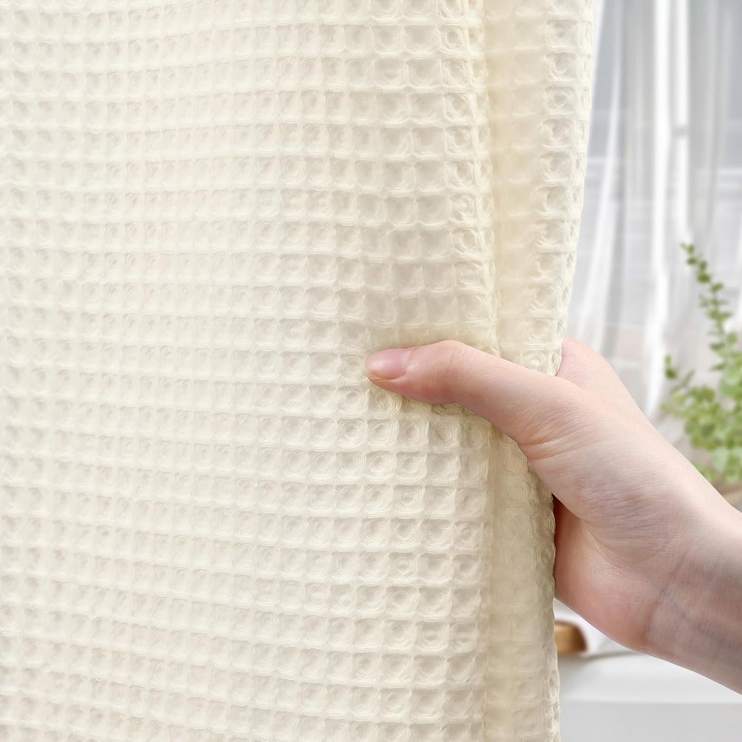 Waffle Weave Shower Curtain - Ivory Cotton Fabric Texture Heavyweight Shower Curtain for Bathroom,Washable,72Wx72L