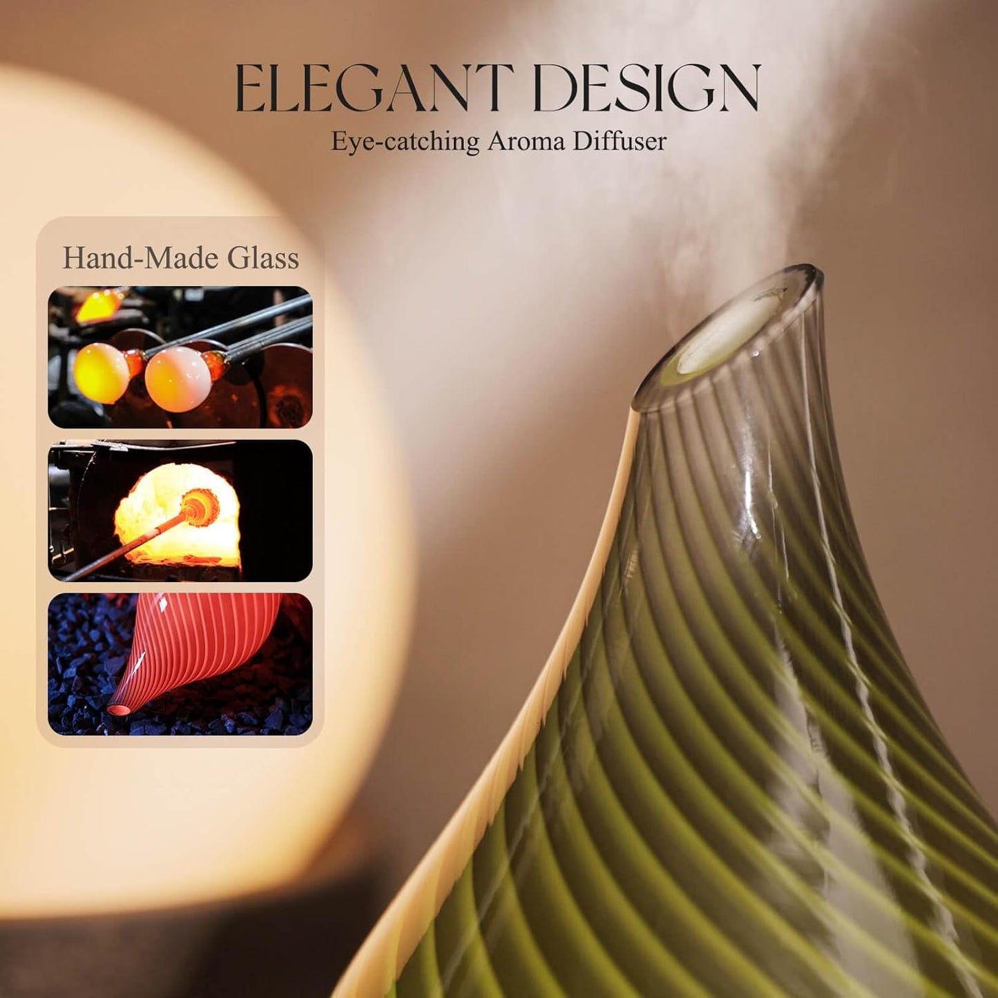 Porseme 150ml Essential Oil Diffuser Glass Color Changing Aroma Air Diffusers Aromatherapy Ultrasonic Cool Mist Humidifier 6 Running Hours Waterless Auto-Off for Sleeping Yoga Office Spa (Pure Grey)