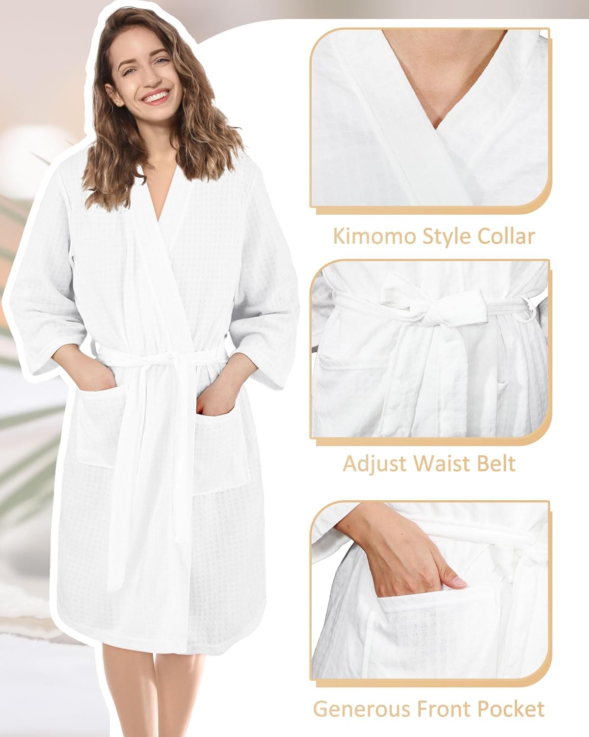 6 Pcs Women's Waffle Robes Spa Bath Robe Bulk Commercial Lightweight Thin Soft for Shower House Party