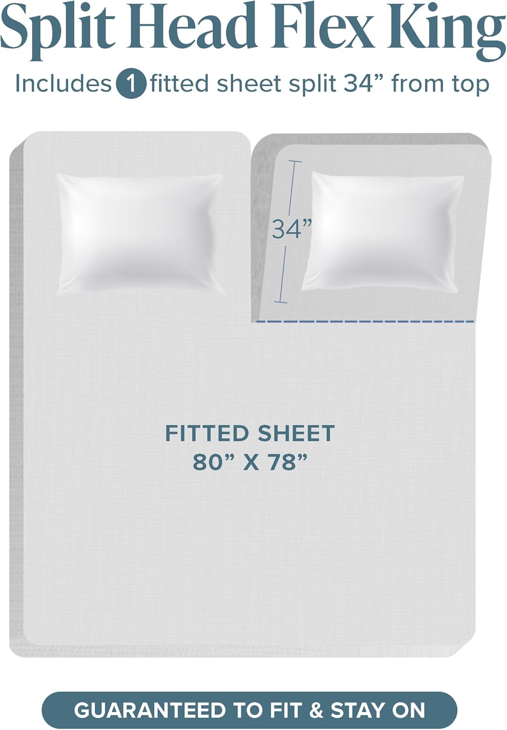 Bare Home 100% Rayon Made from Bamboo Split Head Flex King Sheet Set - 4 Piece Bedding Set - Deep Pockets - Breathable - Easy Fit - Bedding Sheets & Pillowcases (Split Head Flex King, Cloud Grey)