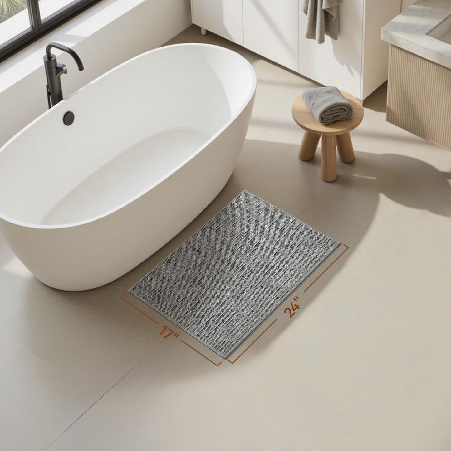 AMOAMI Bath Mat Non Slip Super Absorbent Quick Dry Bath Mats for Bathroom Floor Rubber Backing Washable Bathroom Rugs Modern Woven Jacquard Mat, Beside Tub Bath Rugs, 17" x 24", LightGrey