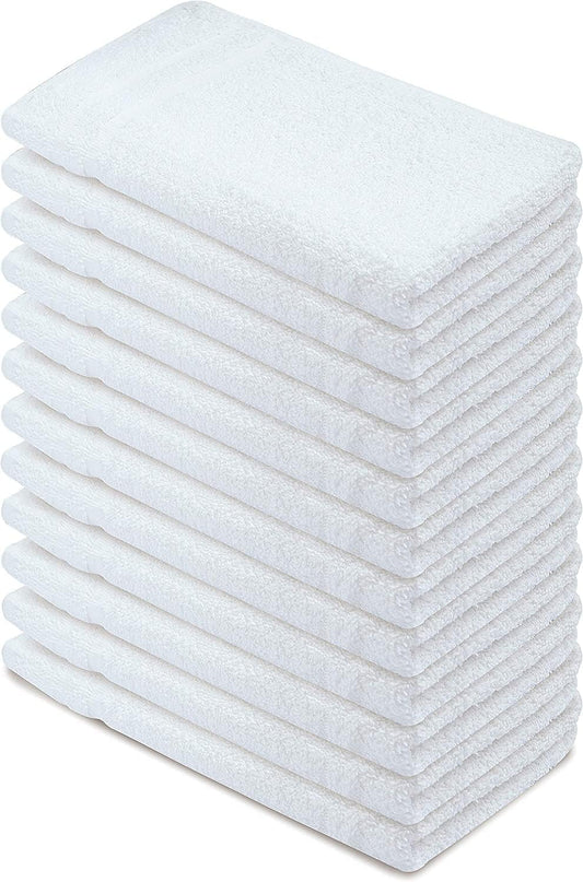 Basic Hand Towels 16x26 Inches – Pack of 12 – White Color – Soft and Absorbent Multipurpose Cotton Towels for Bathroom, Spa, Gym, Salon, Hotel, and Everyday Use