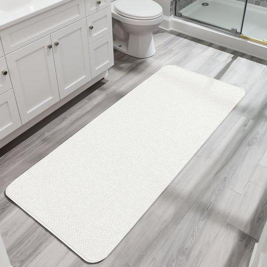 Bath Mat,Ultra Thin Bathroom Runner Rugs,Large Bath Mats for Bathroom,Quick Dry,Non-Slip,Machine Washable,Low Pile,Bath Rug,Shower Outside,Sink,Home Decor Accessories.White,1'9"x3'11"（21x47inch）
