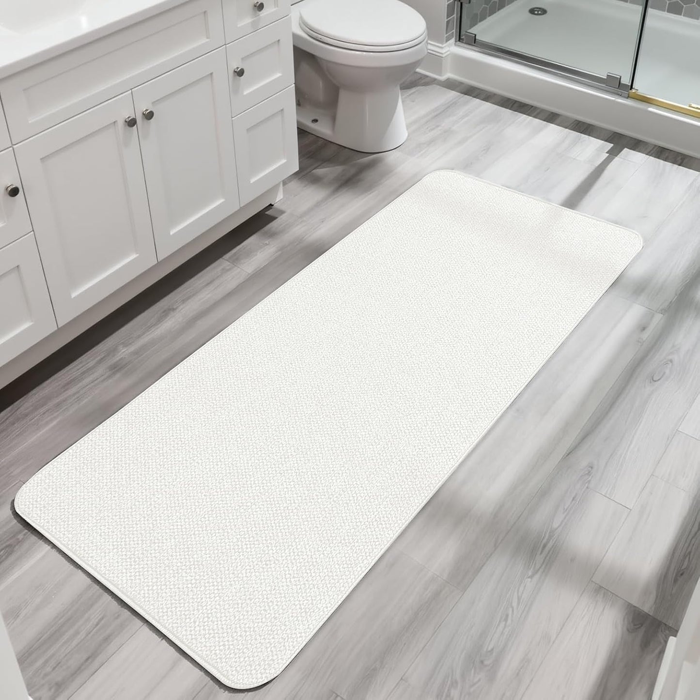 Bath Mat,Ultra Thin Bathroom Runner Rugs,Large Bath Mats for Bathroom,Quick Dry,Non-Slip,Machine Washable,Low Pile,Bath Rug,Shower Outside,Sink,Home Decor Accessories.White,2'x5'（24x60inch）