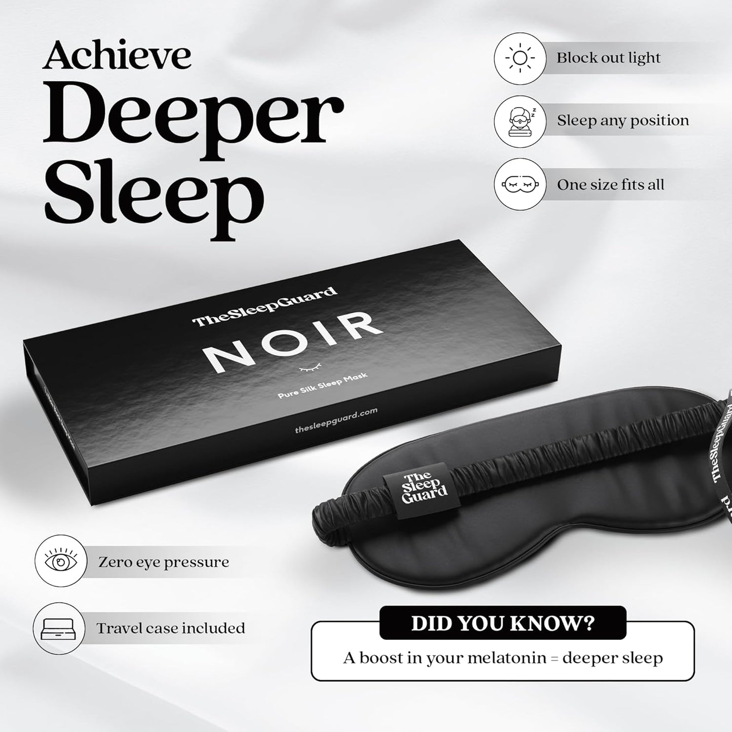 TheSleepGuard Pure Silk Sleep Mask [100% 6A Mulberry Silk, 22 Momme] Light Blocking Travel Essentials. Eye Masks for Sleeping. Black Oeko-Tex Blindfold. Eye Covers for Men & Women
