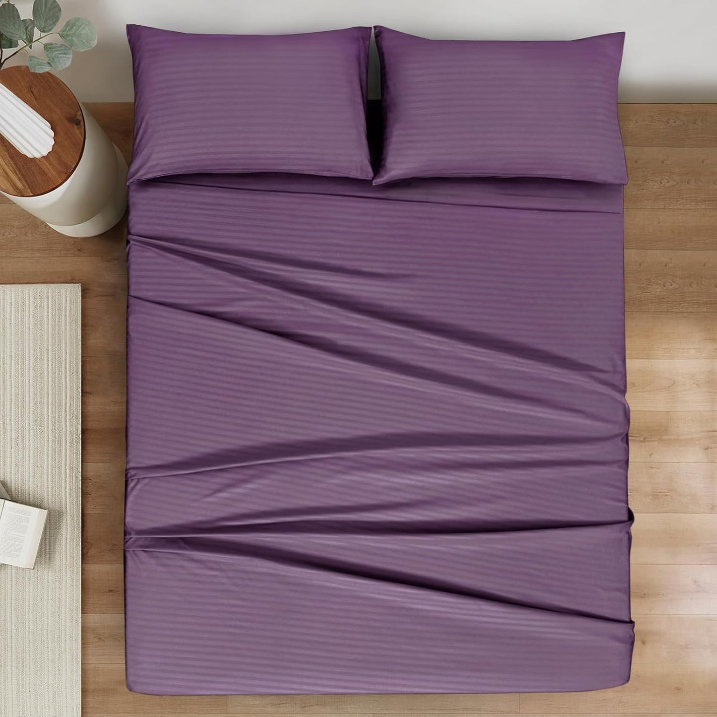 Mejoroom Striped Full Size Sheets – Extra Soft Full Size Bed Sheets - 16inches deep Pocket Full Sheet Set, Breathable, Wrinkle, Fade and Stain Resistant - 4 Piece (02-Purple)