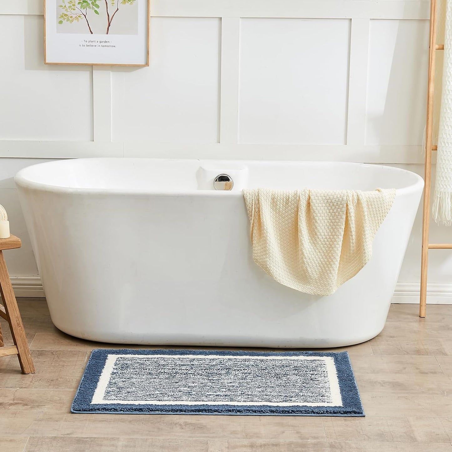 CozeCube Bath mats for Bathroom Non Slip, Fluffy Absorbent Microfiber Bath mat Washable, Aesthetic Bathroom Rugs, Long Navy Blue Bath mat, Navy Blue, 47" x 24"