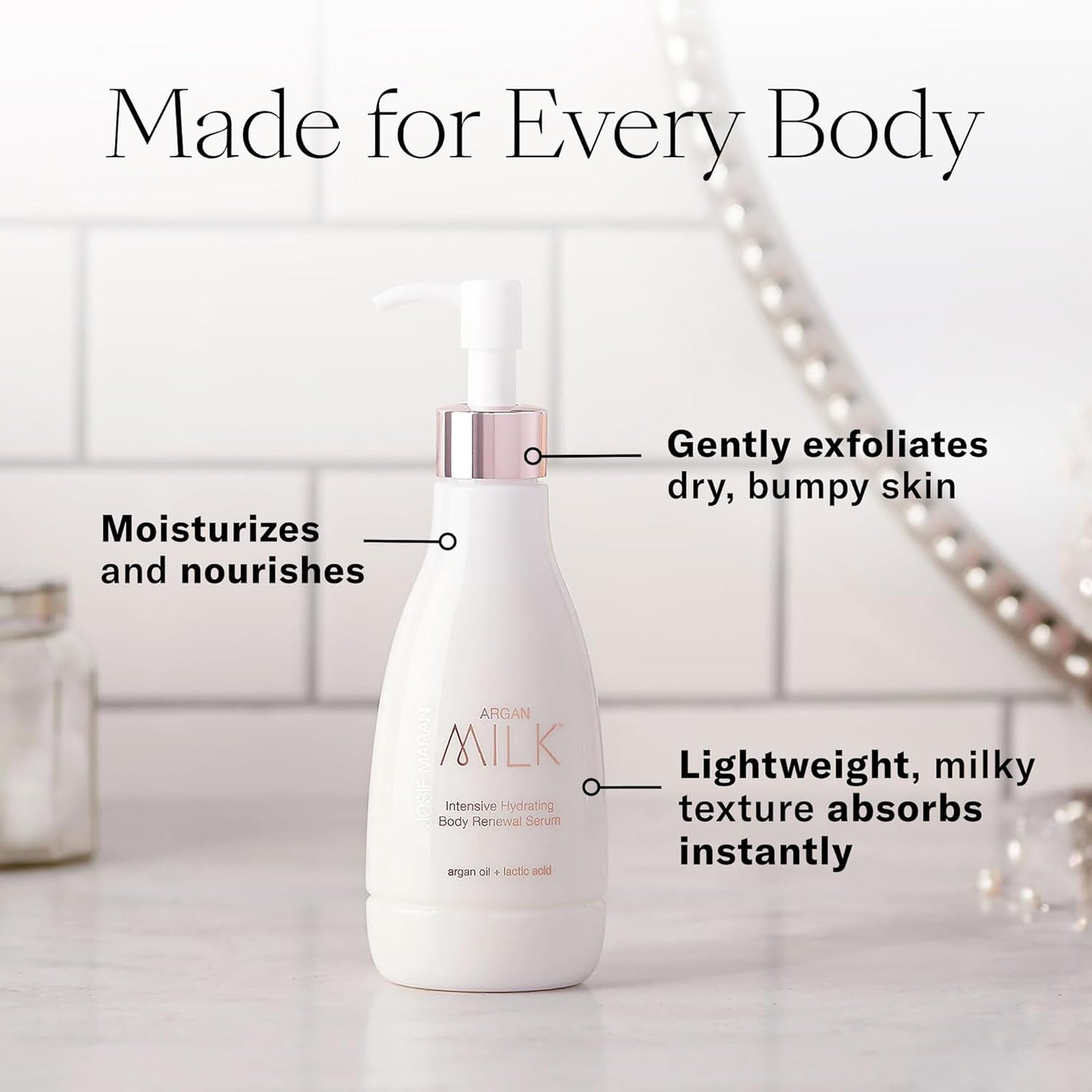 Josie Maran Argan Milk Body Serum - Nourishing Body Milk Enriched with Argan Oil to Deeply Hydrate Skin - Enriched with Pineapple Enzymes to Gently Exfoliate (13.4 Oz)