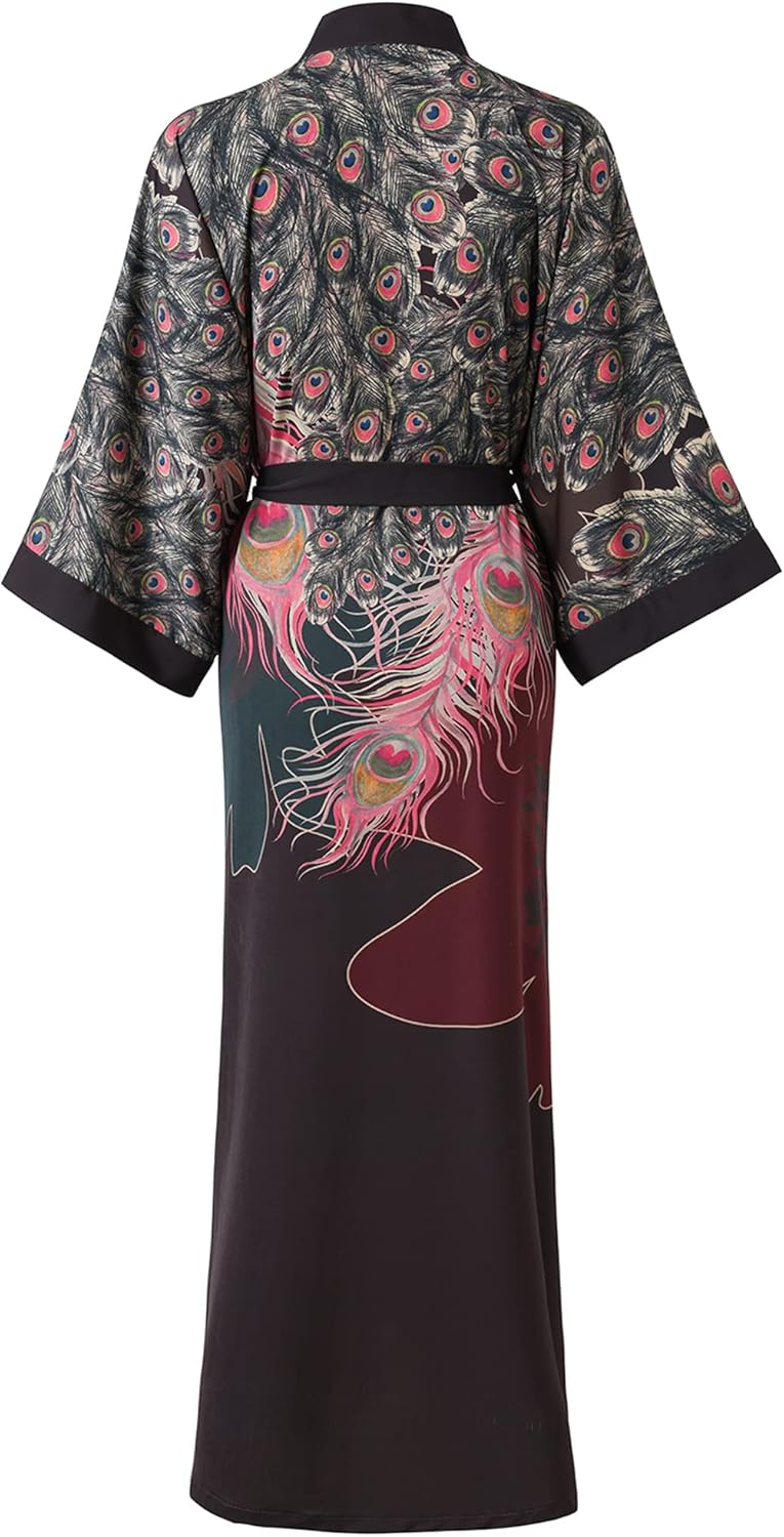Ledamon Women's Kimono Long Robe - Classic Floral Bathrobe Nightgown