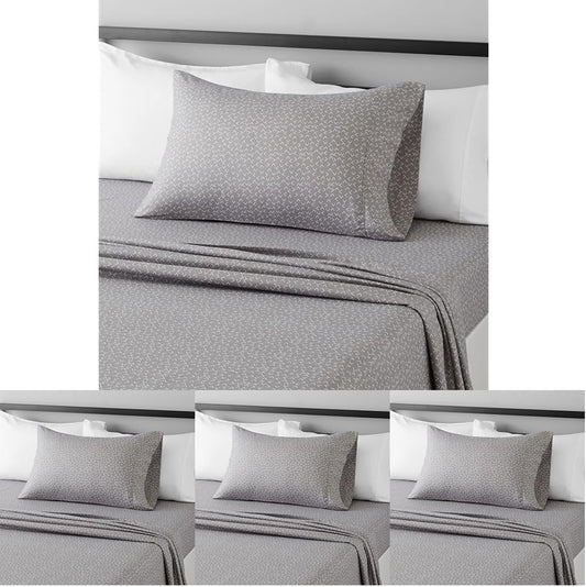 Amazon Basics Lightweight Super Soft Easy Care Wrinkle Free Microfiber 3 Piece Bed Sheet Set with 14-Inch Deep Pockets, Twin, Gray Arrows, Printed, Kids, Men & Women Bedding (Pack of 4)