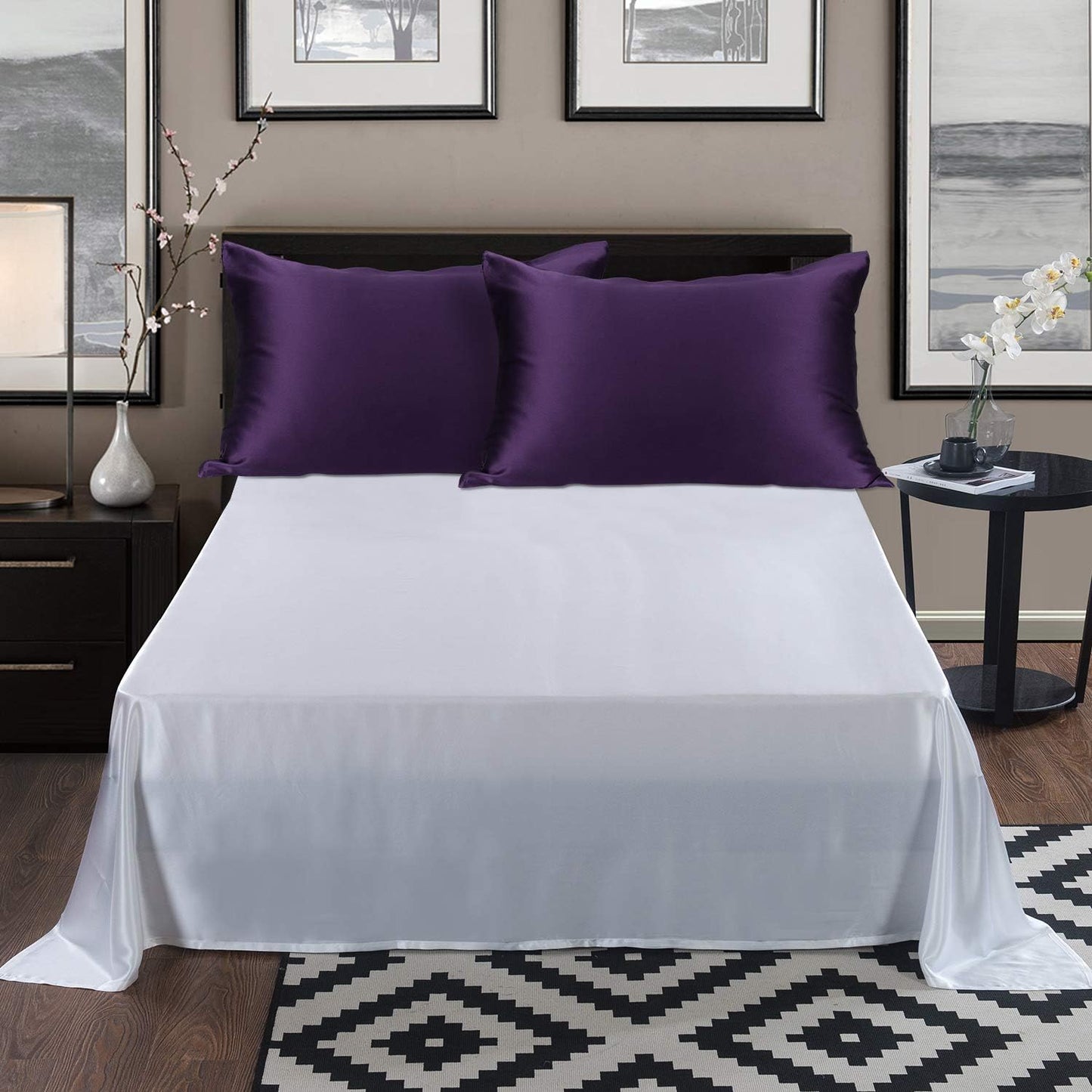 ALASKA BEAR Silk Pillowcase for Hair and Skin, Set of 2 Pure Genuine 22 Momme Mulberry Silk Pillow Cases Standard Size for Bliss Sleep Better Than Poly Satin, Zipper Closure(2pc, Dark Purple)