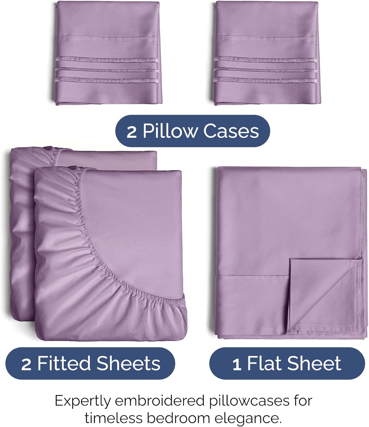 Split King Size 5 Piece Sheet Set - Extra Soft, Breathable & Cooling Sheets - Hotel Luxury Durable Bed Sheets for Women & Men - Deep Pockets, Easy-Fit & Wrinkle-Free Sheets - Lilac Oeko-Tex Bed Sheets