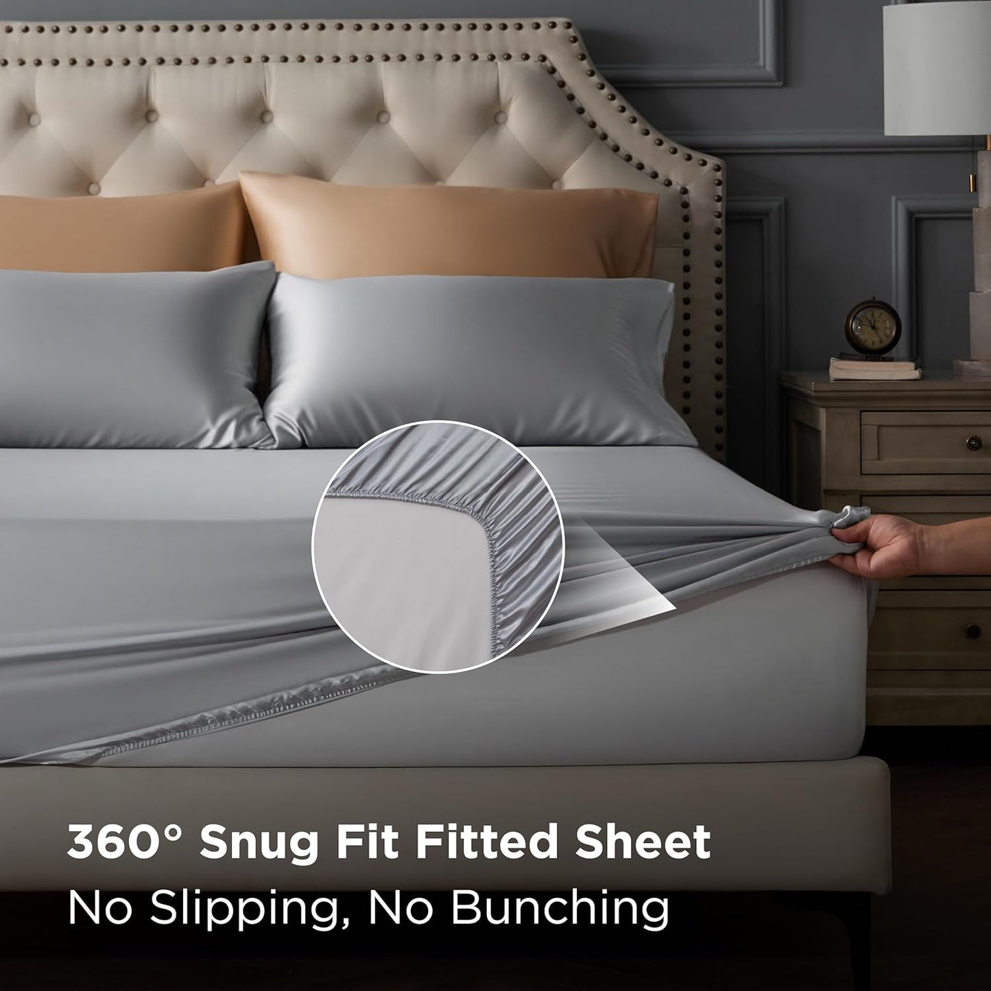 Bedsure Satin Sheets Twin Size - 3 Piece Silky Bedsheets with 15 Inches Deep Pocket Fitted Bedsheet,1 Flat Sheet, 1 Satin Pillowcase, Good for Hair & Skin (Twin, Silver Grey)