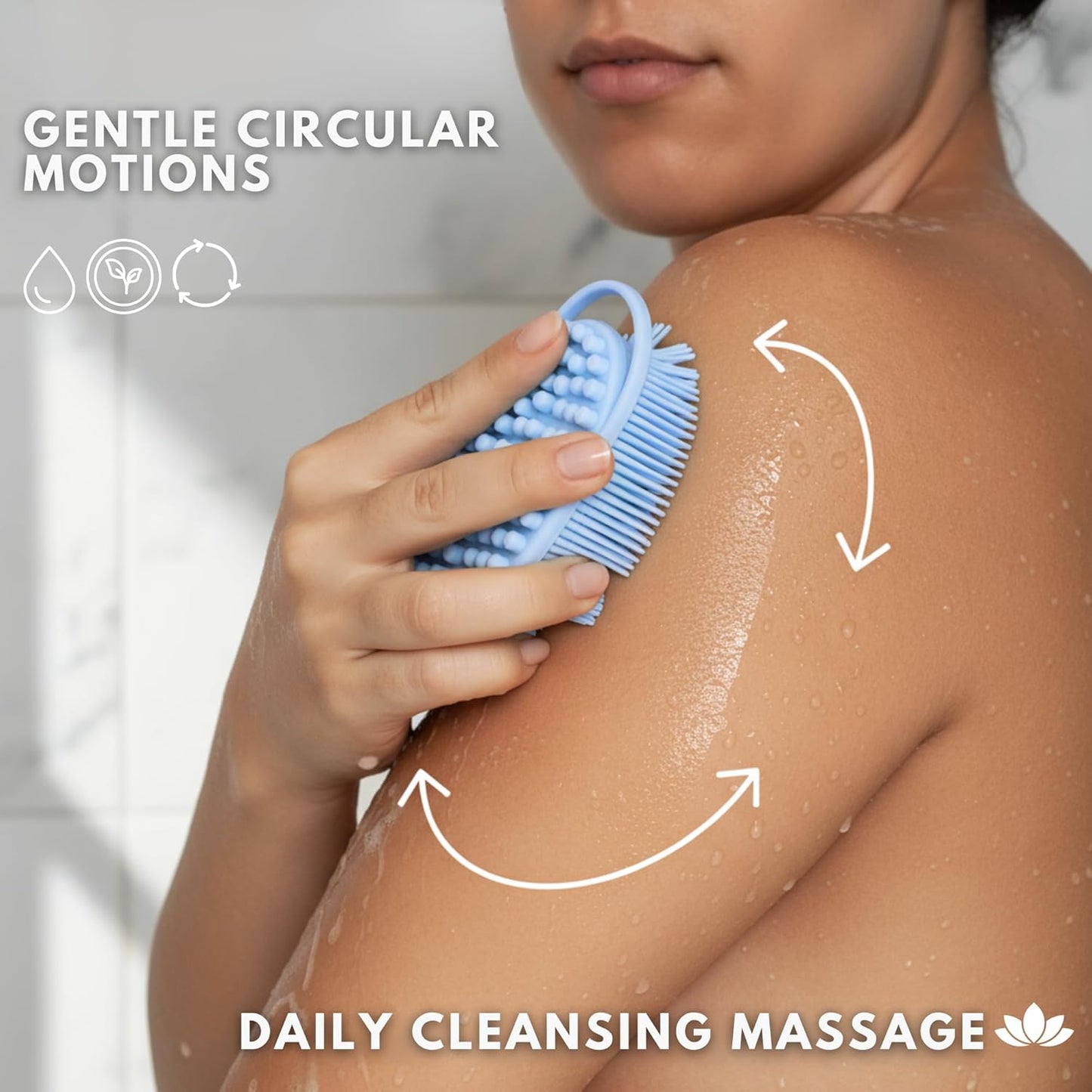 Silicone Body Scrubber for Shower - Gentle Exfoliating Back Scrubber with Soft Bristles - Avilana Premium Dual Sided Bath Brush Massage - Loofah Alternative for Sensitive Skin - Gift Women Men