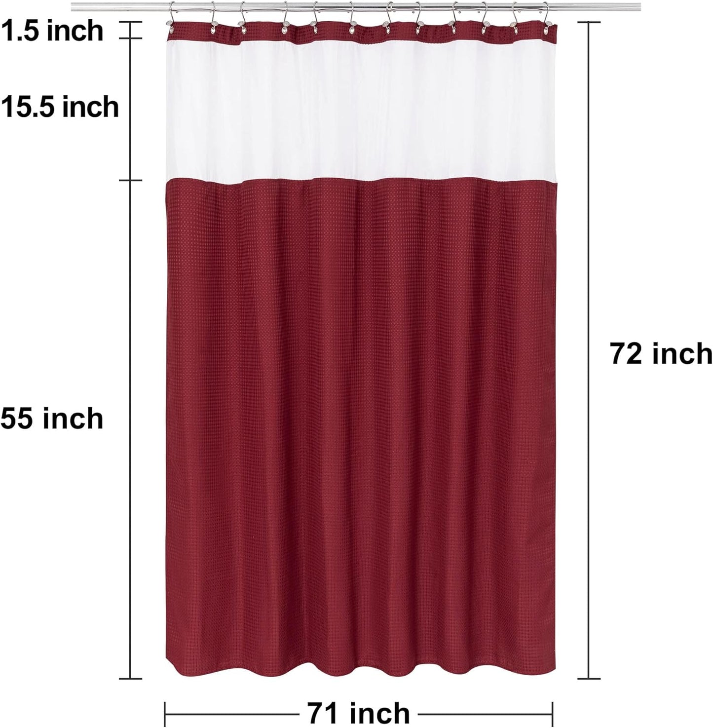 N&Y HOME Waffle Weave Shower Curtain with Snap-in Fabric Liner & 12 Metal Hooks Set - Hotel Style, Waterproof & Washable, Heavyweight Fabric & Mesh Top Window - 71x72, Wine Red